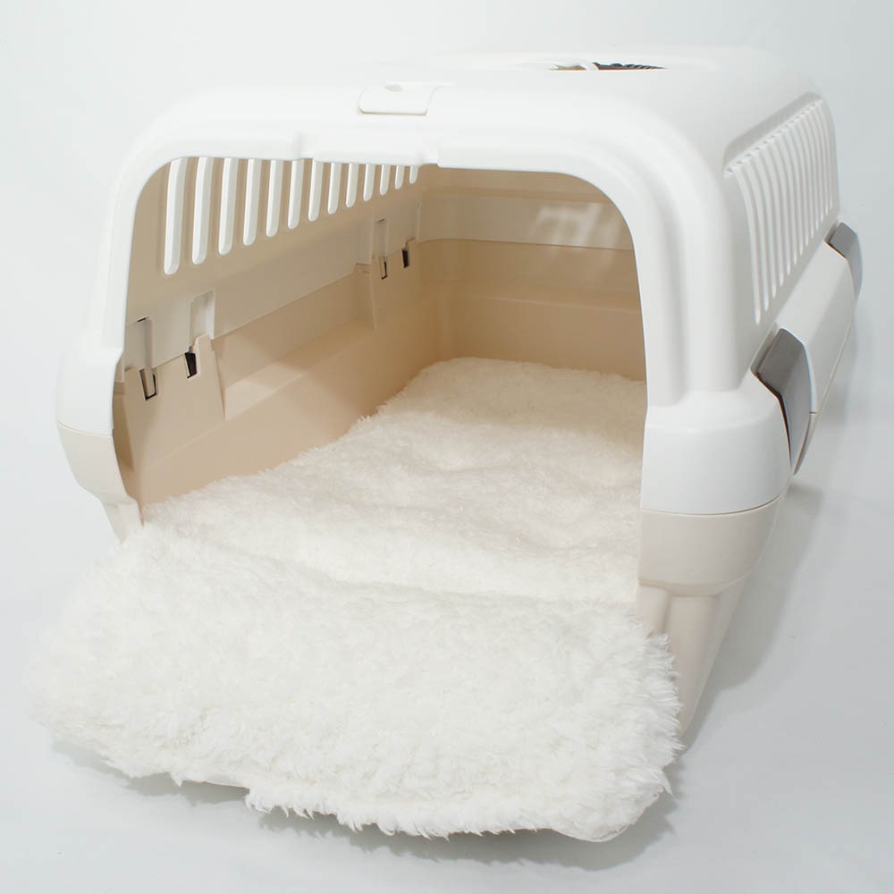 あごのせ縁無しクッション/クレートクッション カミカミ大好きちゃん用 ８号帆布生地 オフホワイトファー Sサイズ