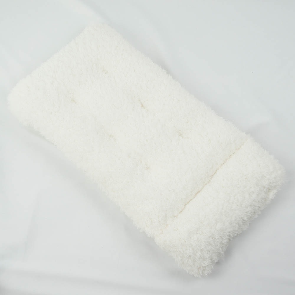 あごのせ縁無しクッション/クレートクッション カミカミ大好きちゃん用 ８号帆布生地 オフホワイトファー Sサイズ