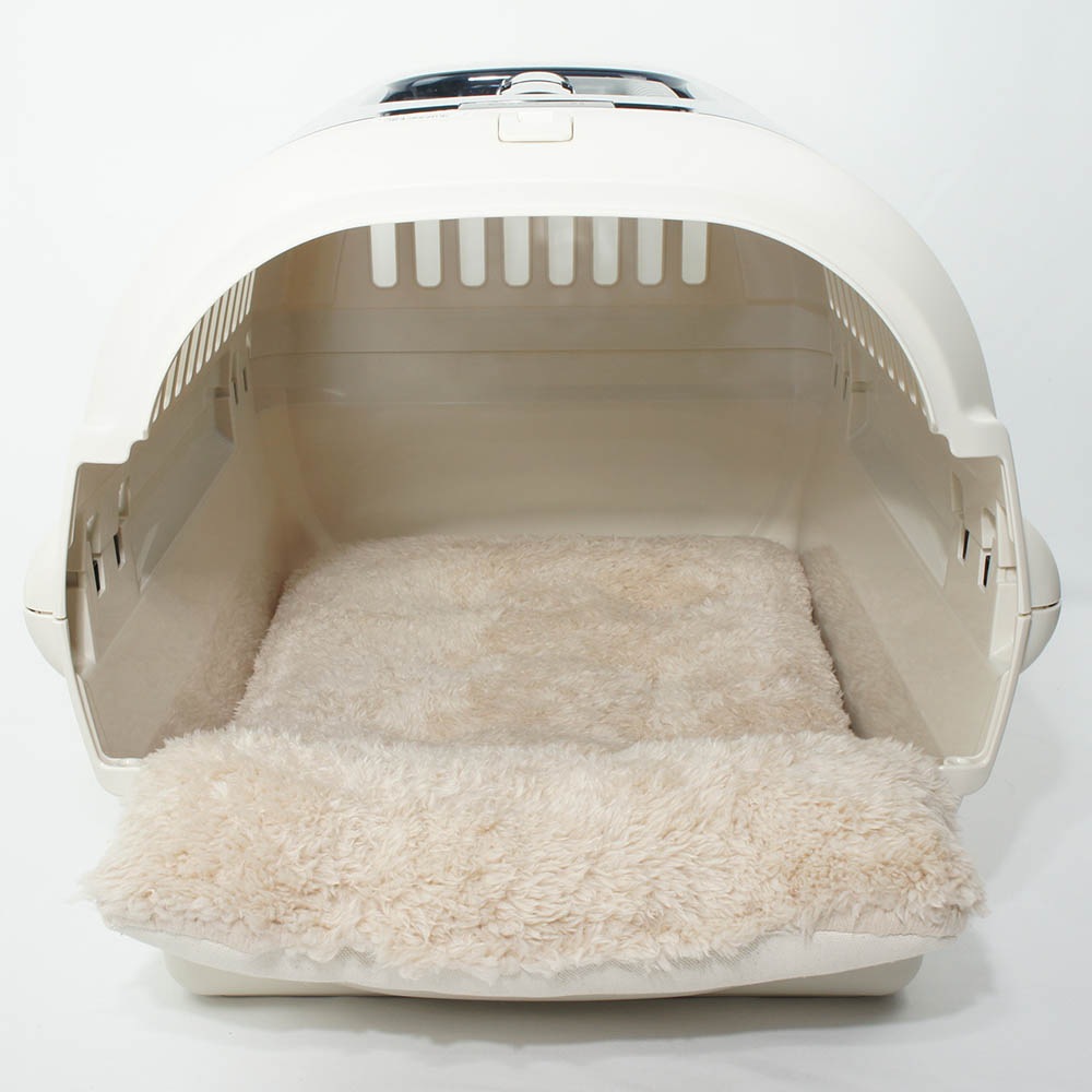 あごのせ縁無しクッション/クレートクッション カミカミ大好きちゃん用 ８号帆布生地 生成ファー Mサイズ