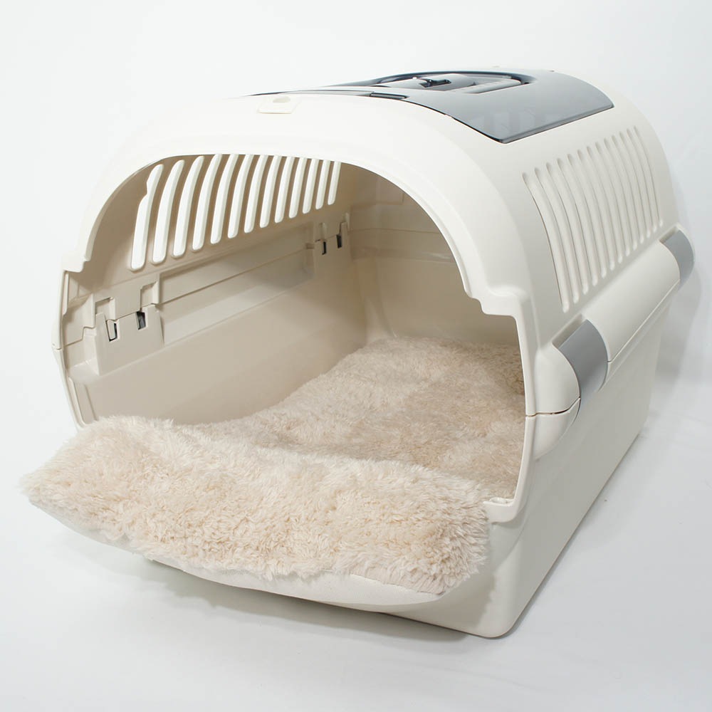 あごのせ縁無しクッション/クレートクッション カミカミ大好きちゃん用 ８号帆布生地 生成ファー Mサイズ