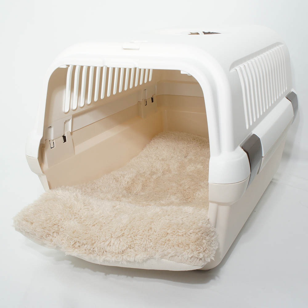 あごのせ縁無しクッション/クレートクッション カミカミ大好きちゃん用 ８号帆布生地 生成ファー Mサイズ