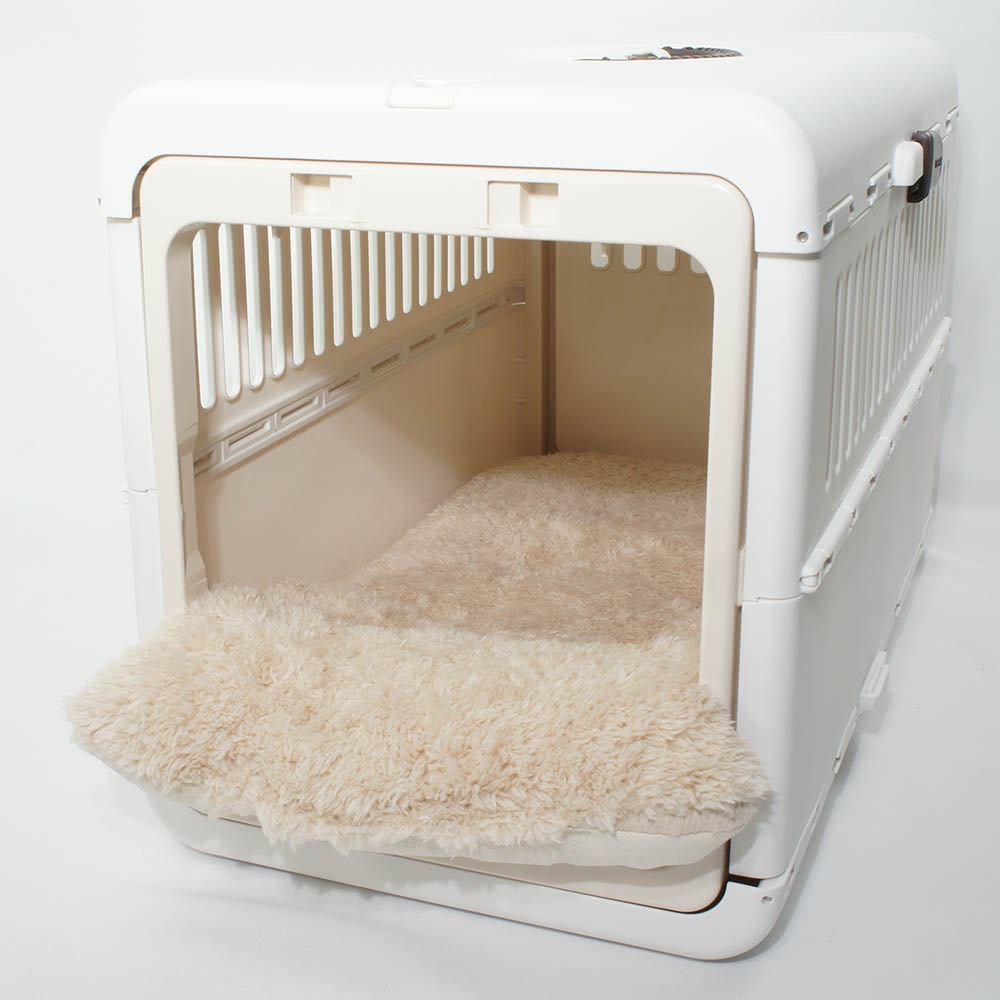 あごのせ縁無しクッション/クレートクッション カミカミ大好きちゃん用 ８号帆布生地 生成ファー Mサイズ