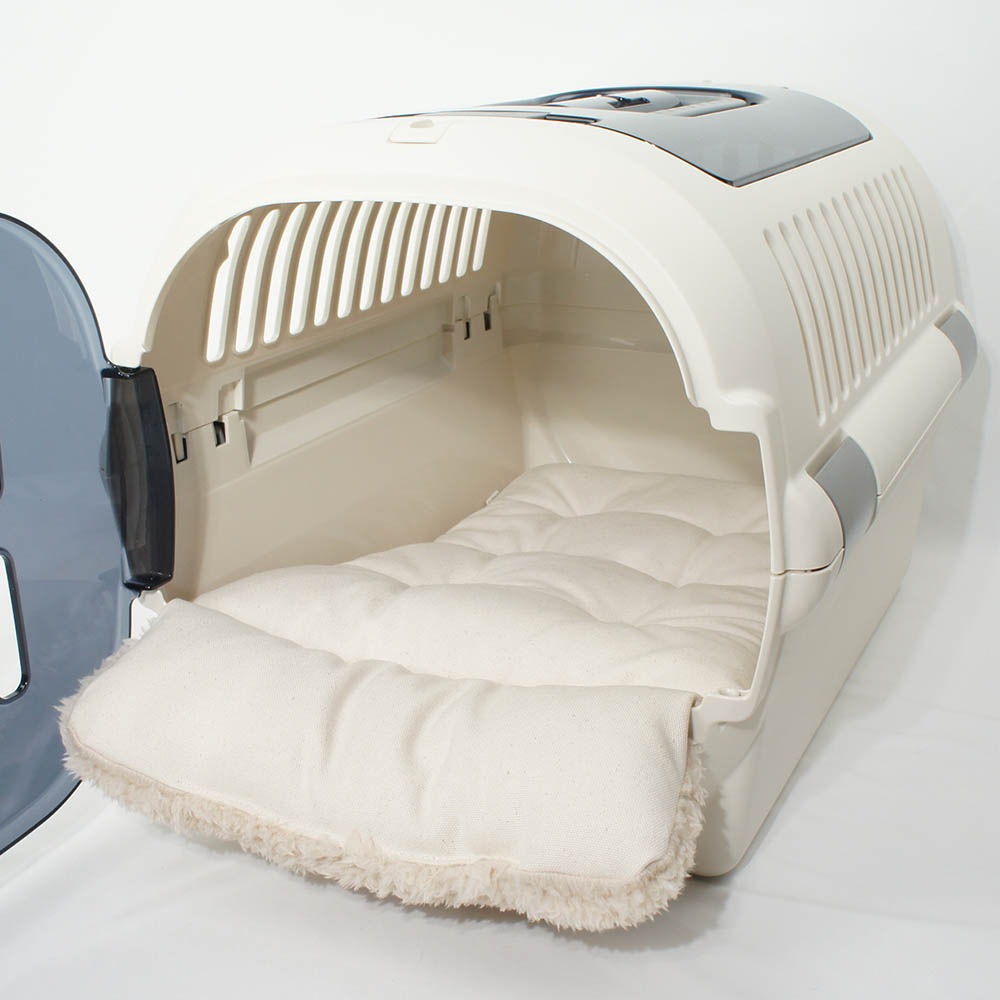 あごのせ縁無しクッション/クレートクッション カミカミ大好きちゃん用 ８号帆布生地 生成ファー Mサイズ