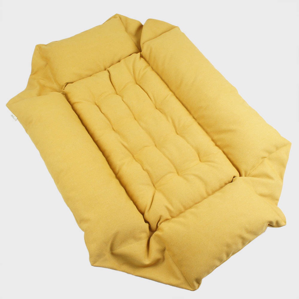 ペットが喜ぶ キャリークッションベッド/クレートクッション 丈夫なビンテージ11号帆布生地 マスタード（両面帆布） Ｌサイズ