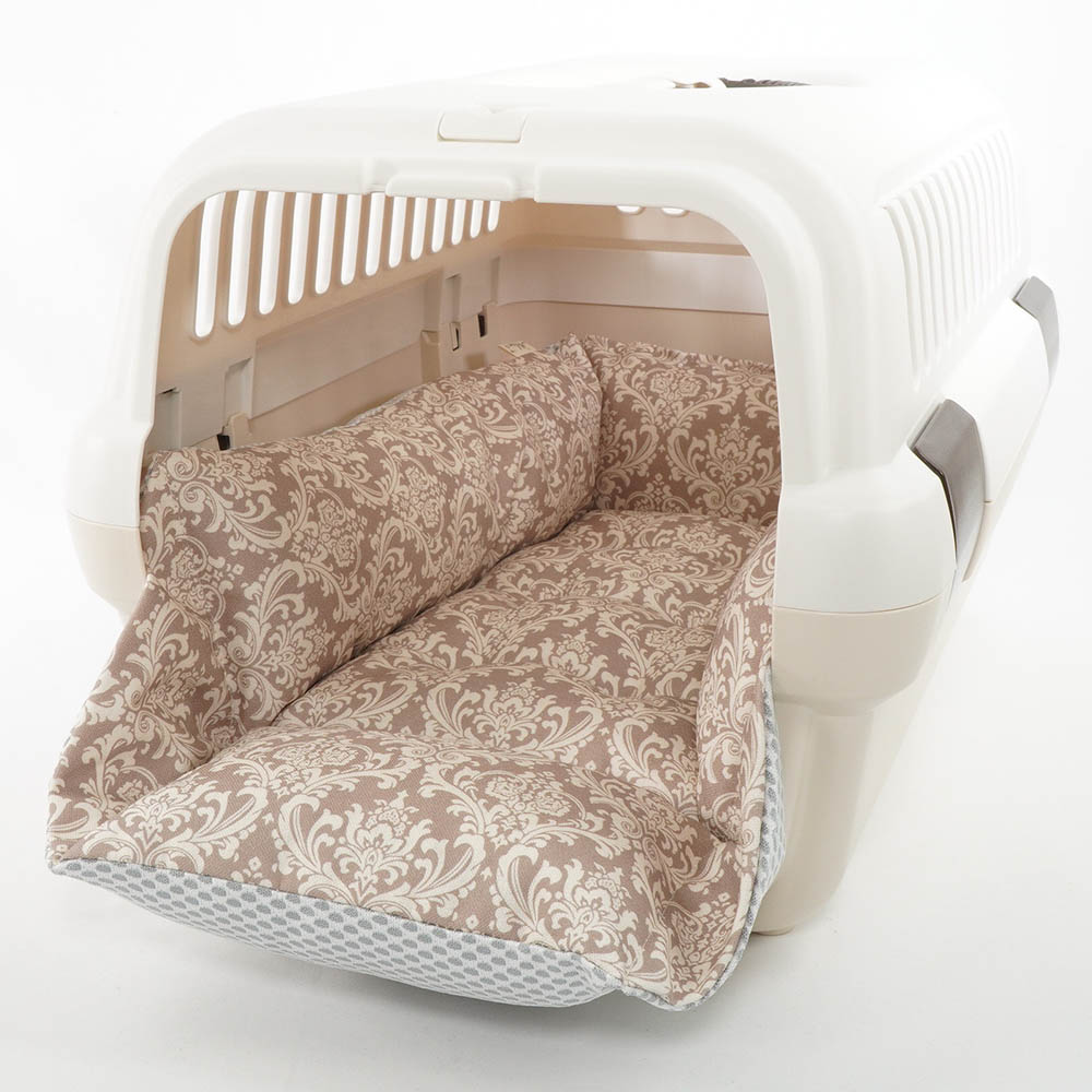 ペットが喜ぶ 夏用キャリークッションベッド iCOLD 接触冷感 ダマスク ベージュ Sサイズ