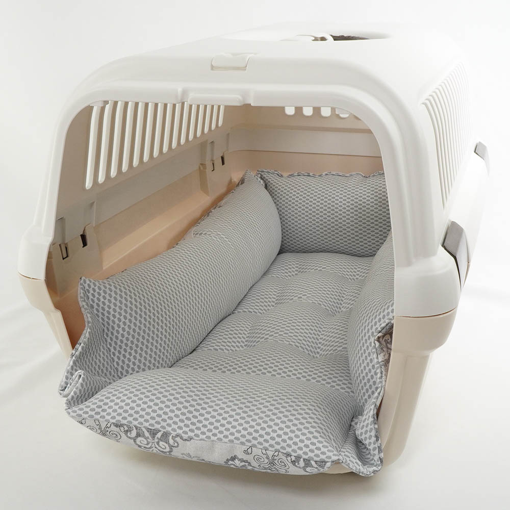 【500円OFF】DOME3ラージ用クッションセット 夏用ぷくぷく あごのせクッション+夏用キャリークッションベッド Mサイズ 東洋紡iCOLD 接触冷感 ヴィンテージダマスク グレー