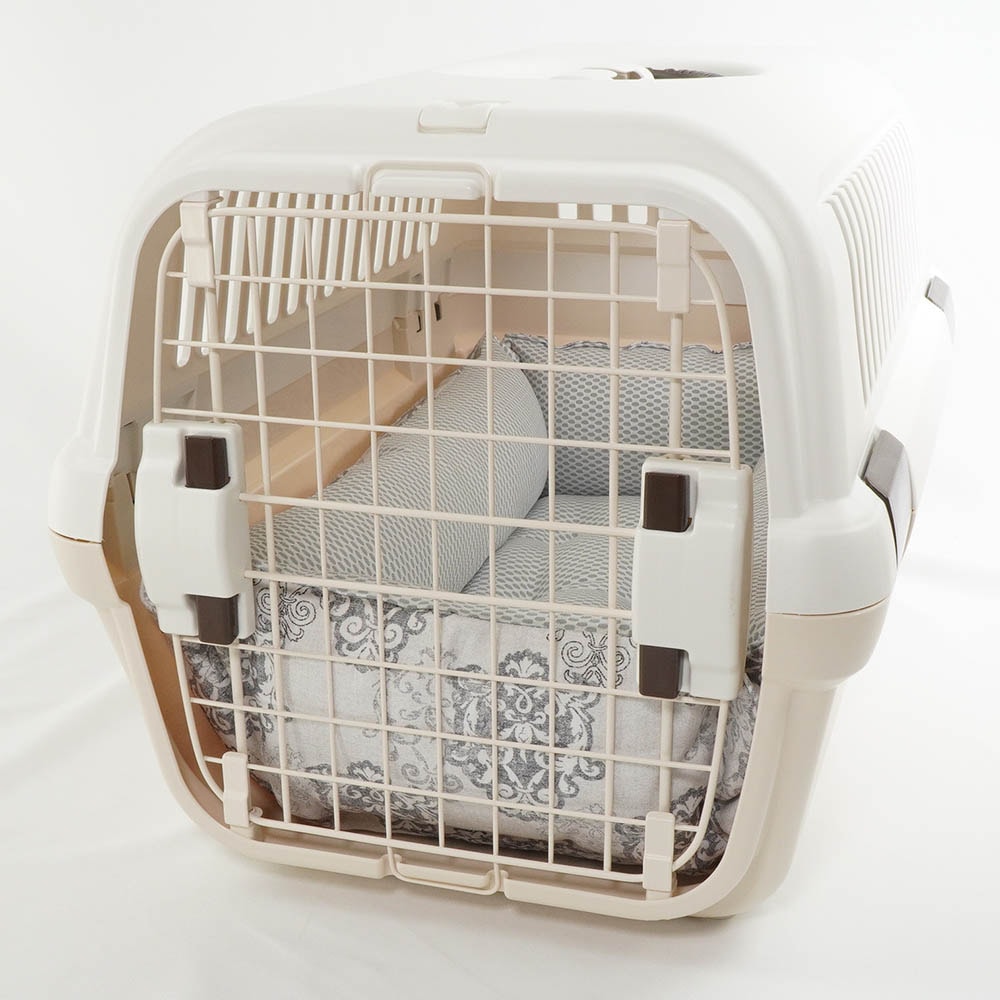 【500円OFF】DOME3ラージ用クッションセット 夏用ぷくぷく あごのせクッション+夏用キャリークッションベッド Mサイズ 東洋紡iCOLD 接触冷感 ヴィンテージダマスク グレー