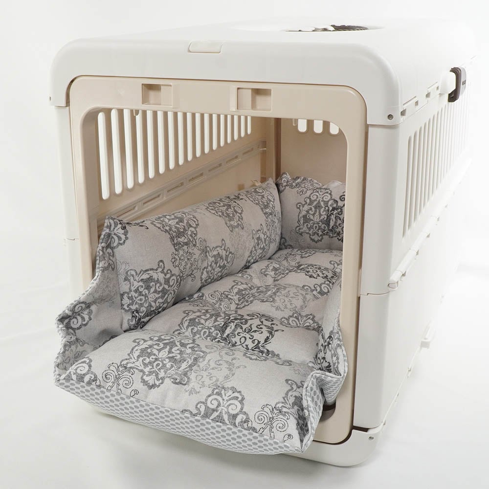 【500円OFF】DOME3ラージ用クッションセット 夏用ぷくぷく あごのせクッション+夏用キャリークッションベッド Mサイズ 東洋紡iCOLD 接触冷感 ヴィンテージダマスク グレー