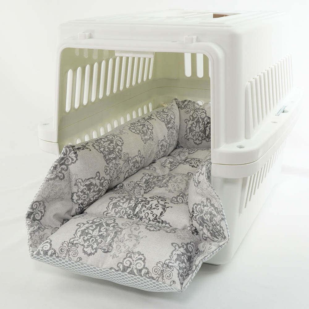 【500円OFF】DOME3ラージ用クッションセット 夏用ぷくぷく あごのせクッション+夏用キャリークッションベッド Mサイズ 東洋紡iCOLD 接触冷感 ヴィンテージダマスク グレー