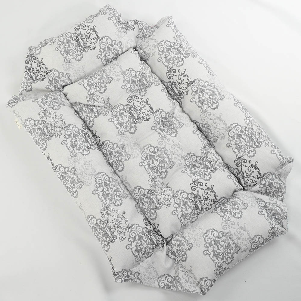 【500円OFF】DOME3ラージ用クッションセット 夏用ぷくぷく あごのせクッション+夏用キャリークッションベッド Mサイズ 東洋紡iCOLD 接触冷感 ヴィンテージダマスク グレー