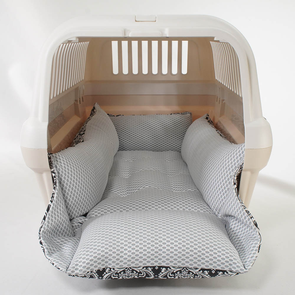 ペットが喜ぶ 夏用キャリークッションベッド iCOLD 接触冷感 ダマスク モスブラック Mサイズ