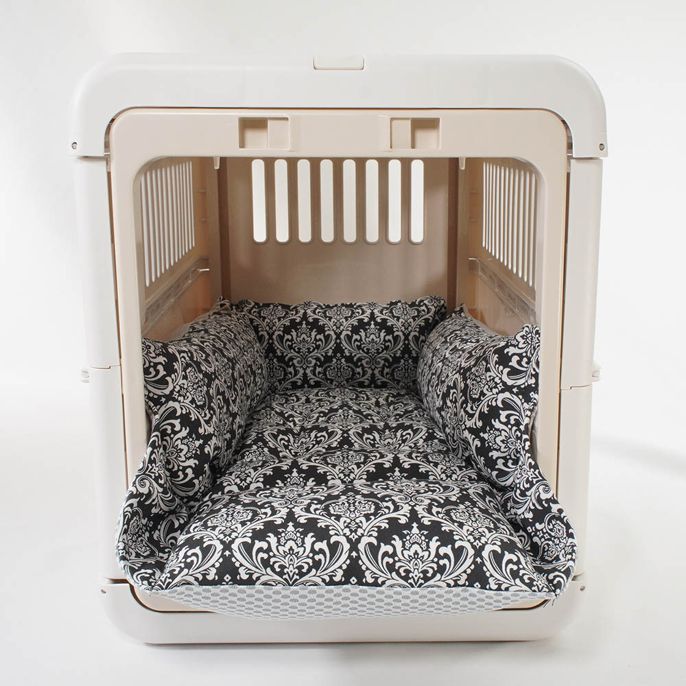 ペットが喜ぶ 夏用キャリークッションベッド iCOLD 接触冷感 ダマスク モスブラック Mサイズ