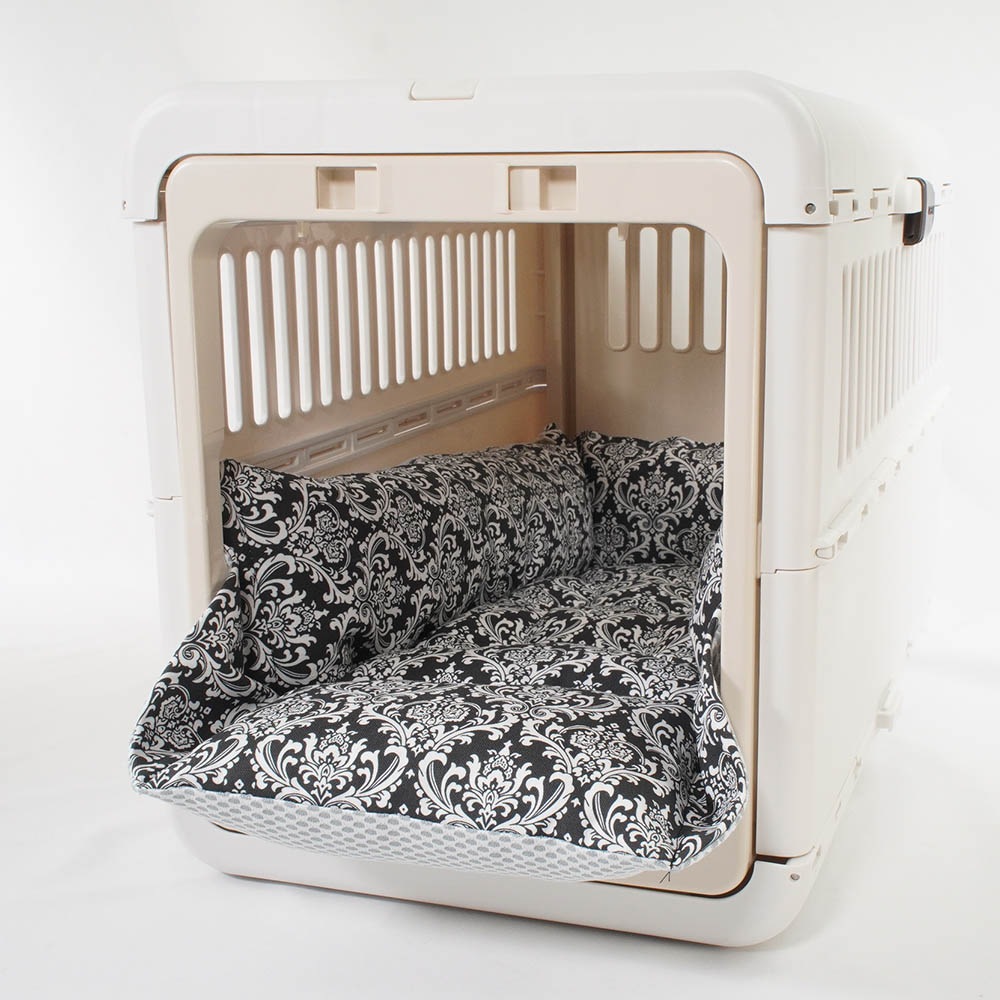 ペットが喜ぶ 夏用キャリークッションベッド iCOLD 接触冷感 ダマスク モスブラック Mサイズ