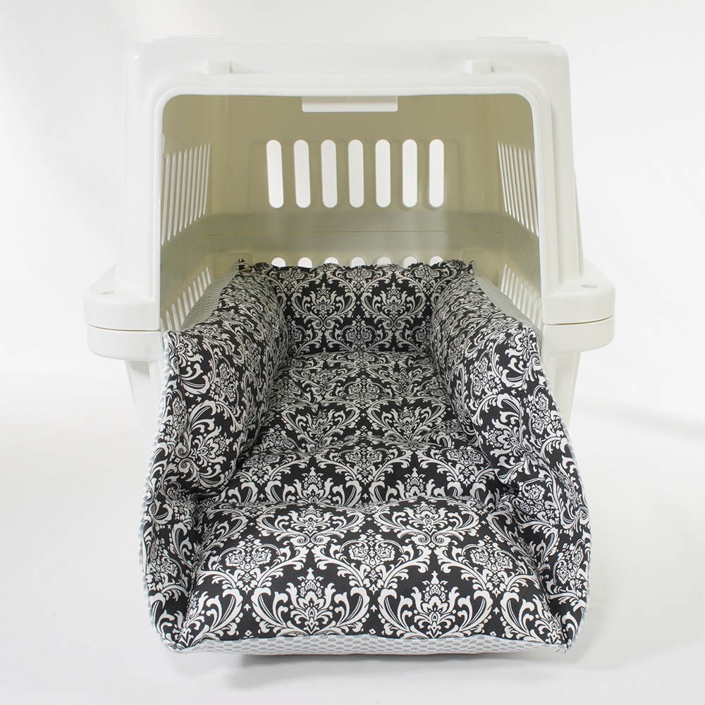 ペットが喜ぶ 夏用キャリークッションベッド iCOLD 接触冷感 ダマスク モスブラック Mサイズ