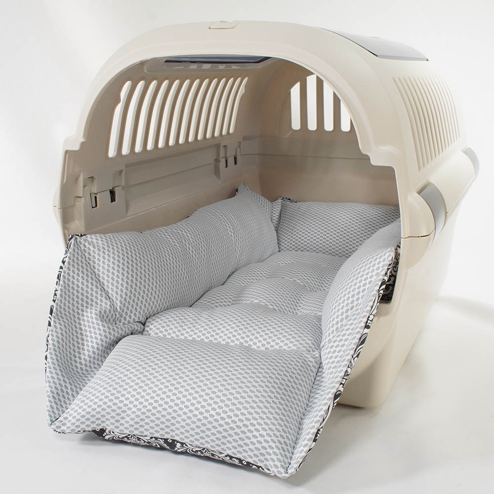 ペットが喜ぶ 夏用キャリークッションベッド iCOLD 接触冷感 ダマスク モスブラック Mサイズ