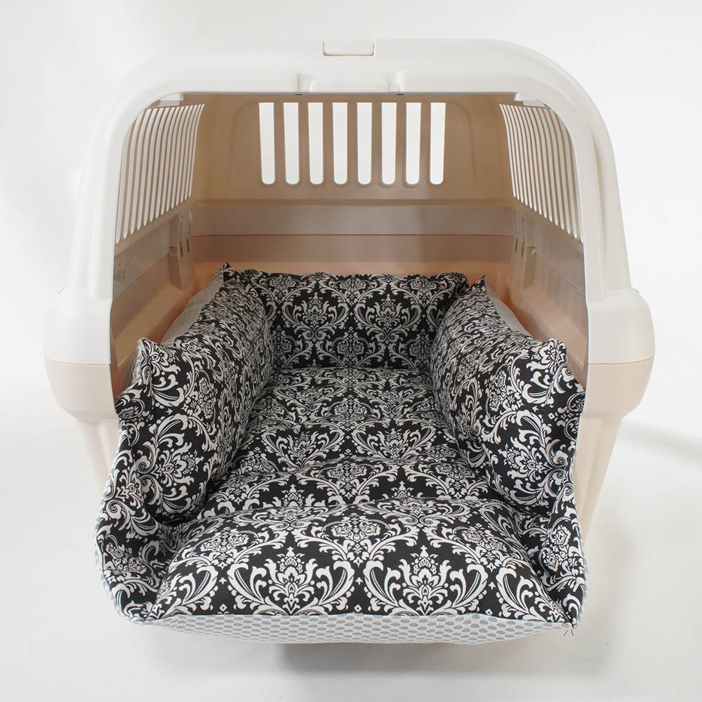 ペットが喜ぶ 夏用キャリークッションベッド iCOLD 接触冷感 ダマスク モスブラック Mサイズ