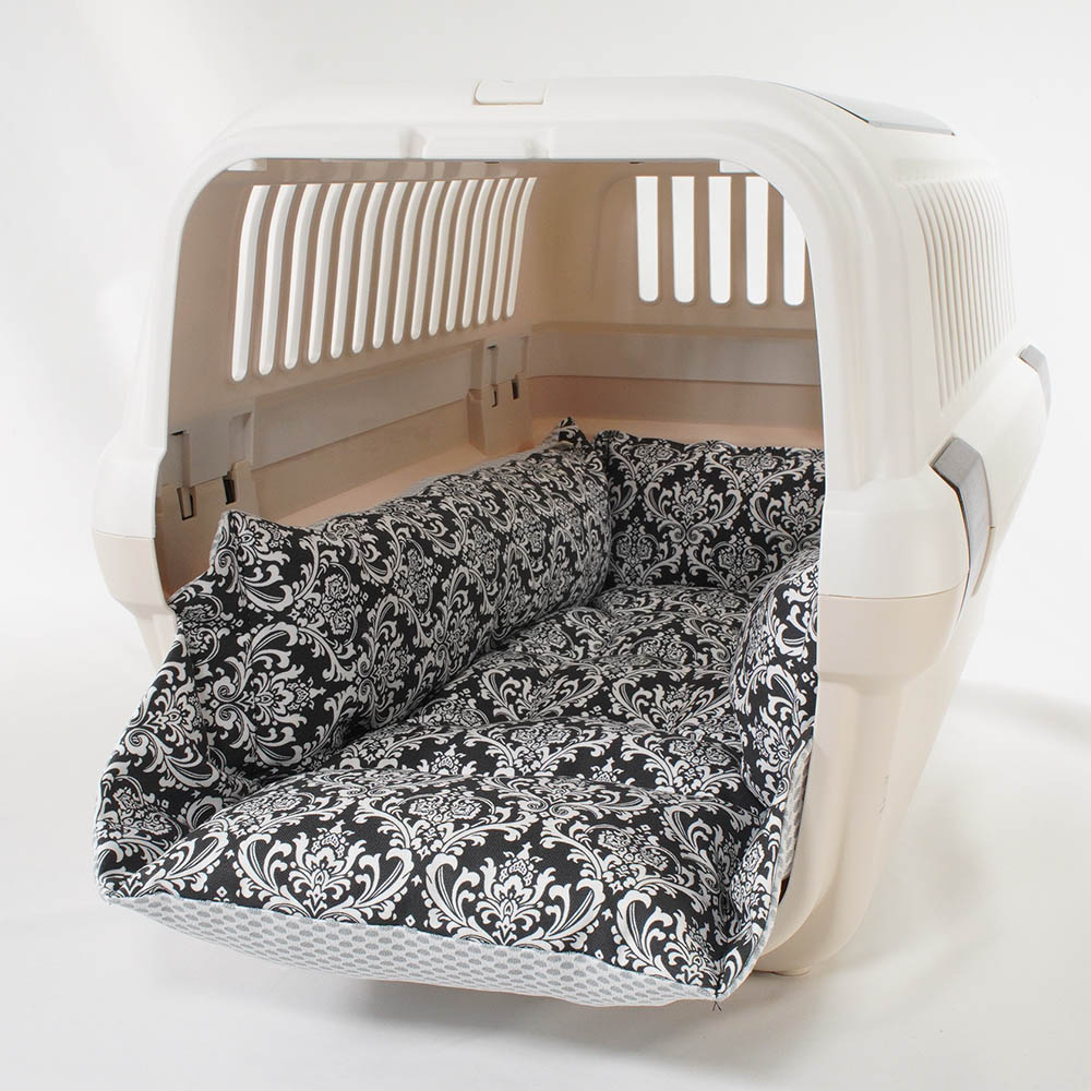 ペットが喜ぶ 夏用キャリークッションベッド iCOLD 接触冷感 ダマスク モスブラック Mサイズ