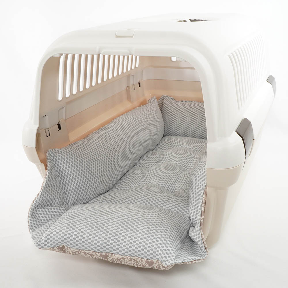【500円OFF】DOME3ラージ用クッションセット 夏用ぷくぷく あごのせクッション＋夏用キャリークッションベッド Mサイズ 東洋紡iCOLD 接触冷感 ダマスク ベージュ