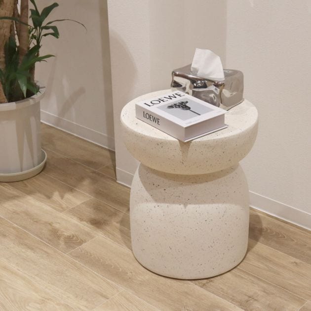 テラゾー柄スツール サイドテーブル 高さ46.5cm｜人工石 オフホワイト