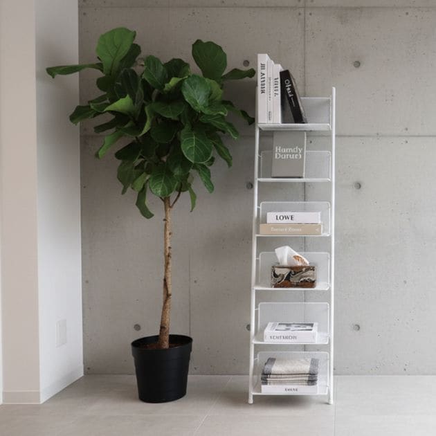 スタンドミラー付き オープンシェルフ ガラス板×スチールフレーム