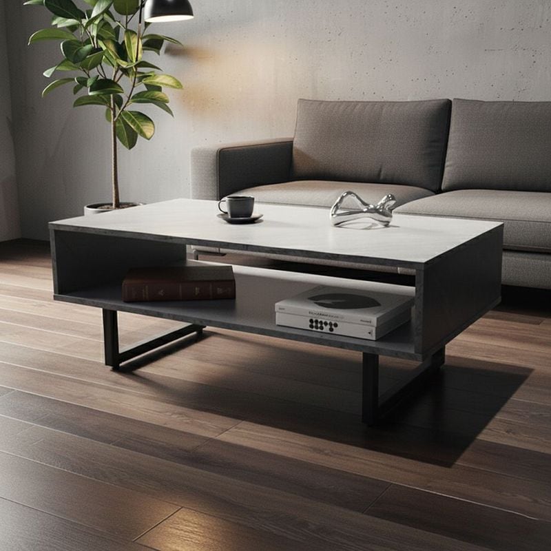 コンクリート調 センターテーブル 横幅90cm 奥行45cm 高さ36cm｜収納