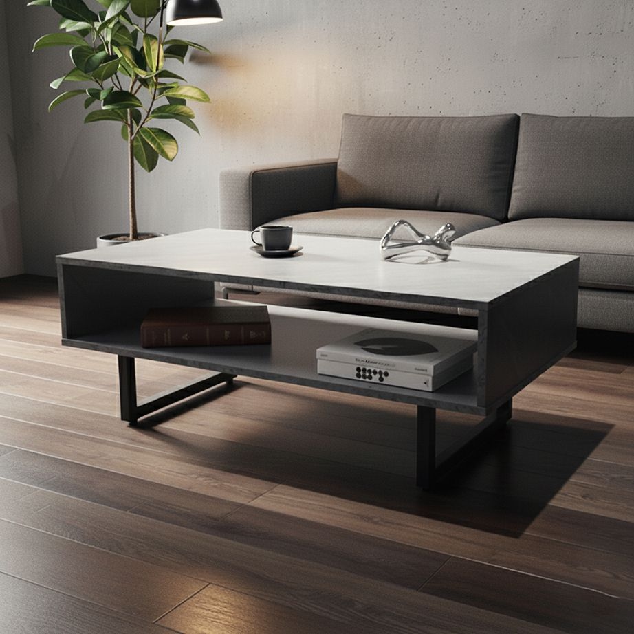 コンクリート調 センターテーブル 横幅90cm 奥行45cm 高さ36cm｜収納