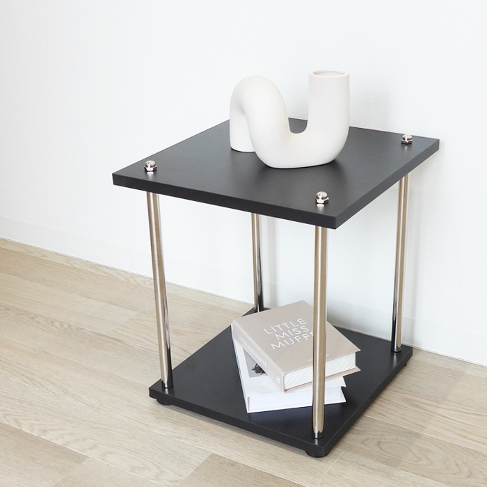 二段 スクエア サイドテーブル 横幅37cm 奥行37cm 高さ41.5cm ブラック｜サイドテーブル・玄関・リビング・ベッドサイド・韓国インテリア・モノトーン