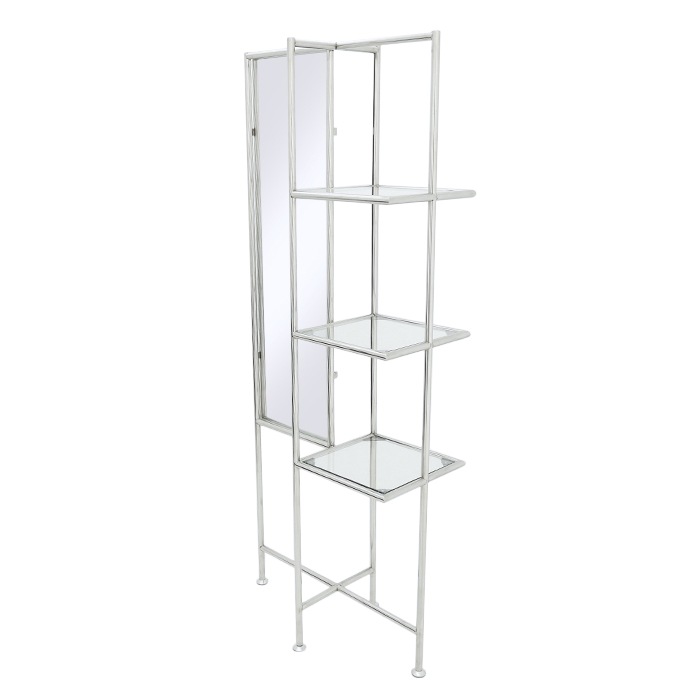 スタンドミラー付き オープンシェルフ ガラス板×スチールフレーム