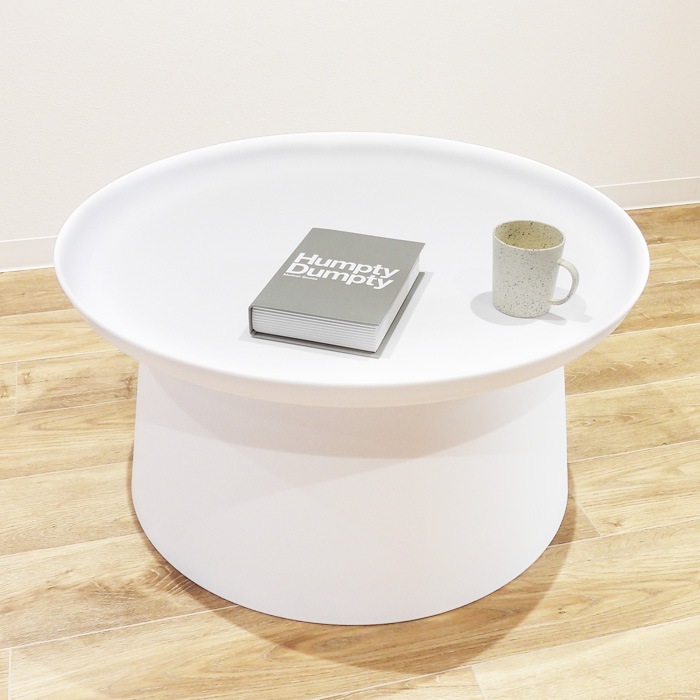 トレー天板 ラウンドテーブル 直径69.5cm 高さ35.5cm ホワイト｜カフェ