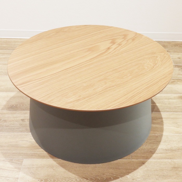 ★mmm★ラウンド カフェテーブル コラボラボ オーク調 ウッド天板 ラウンドテーブル 直径69cm 高さ32.5cm グレー