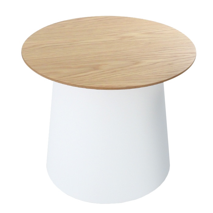 ★mmm★ラウンド カフェテーブル コラボラボ オーク調 ウッド天板 ラウンドテーブル 直径49cm 高さ42.5cm ホワイト