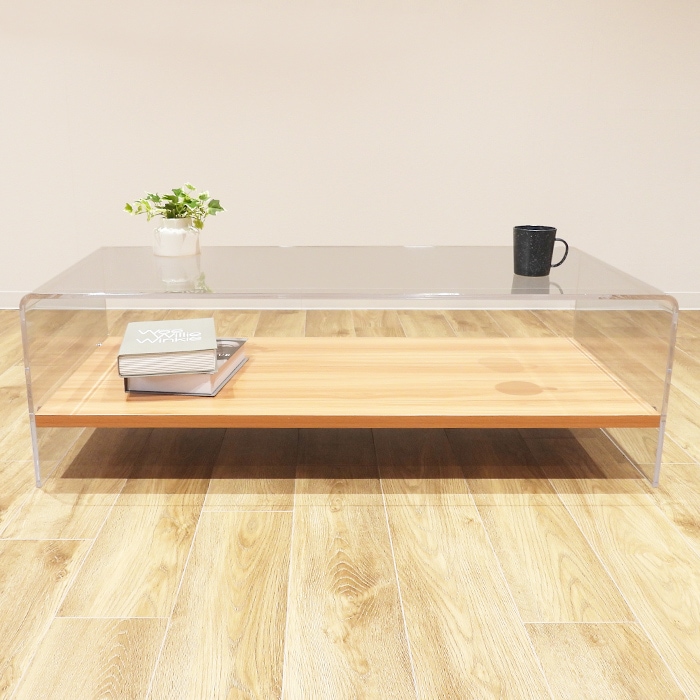 【K出品】棚付き アクリルローテーブル 収納棚付き アクリル ローテーブル 幅110cm 奥行55cm 高さ34.5cm