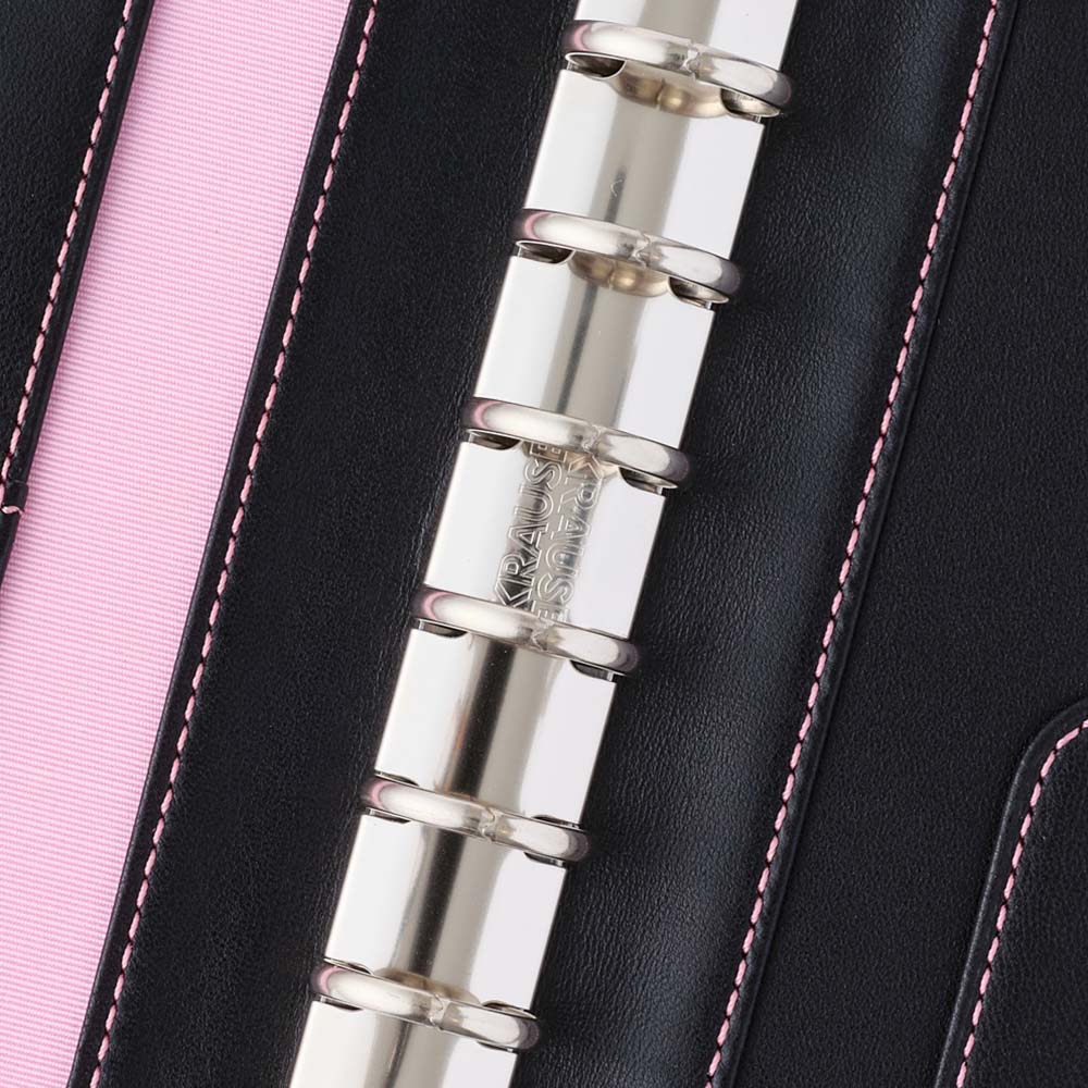 システム手帳 ミニ6サイズ エントロP19 ブラック（ピンクステッチ