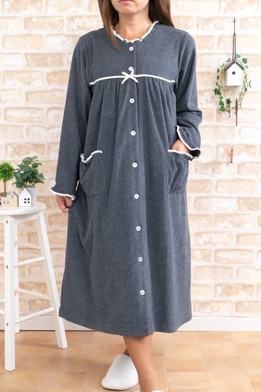 パイル地前開き長袖ワンピース【春・初秋向き商品】【ネグリジェ