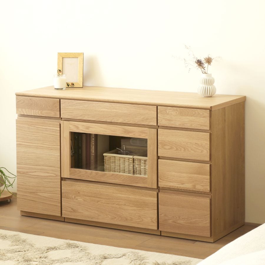 ASTER アスター LIVING SET4 オーク (120天板 + 30キャビネット + 60ガラス扉 + 30チェスト)