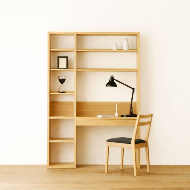 GALLE ガレ DESK SET3 オーク 幅133cm (41本棚(右加工あり) + 89デスクパーツ + エンドパネル(左エンド))
