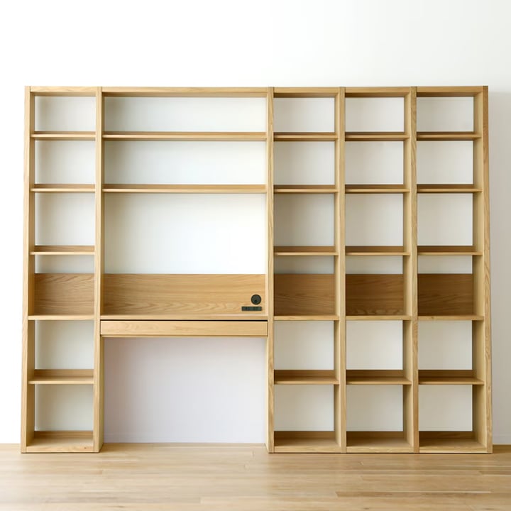 GALLE ガレ DESK SET5 オーク 幅247cm (41本棚 + 89デスクパーツ + 41本棚 + 35本棚パーツ + 41本棚)