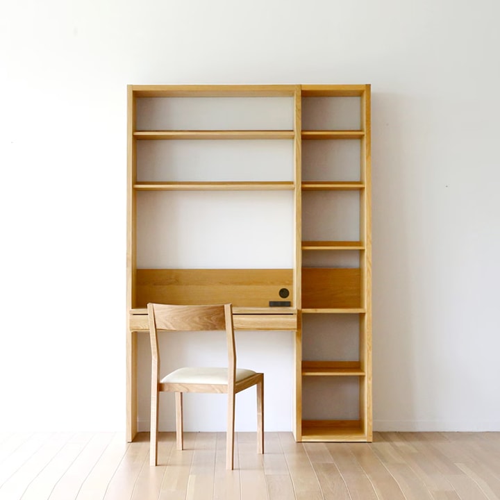 GALLE ガレ DESK SET2 オーク 幅133cm (エンドパネル(左)+ 89学習デスクパーツ + 41本棚(左加工あり))