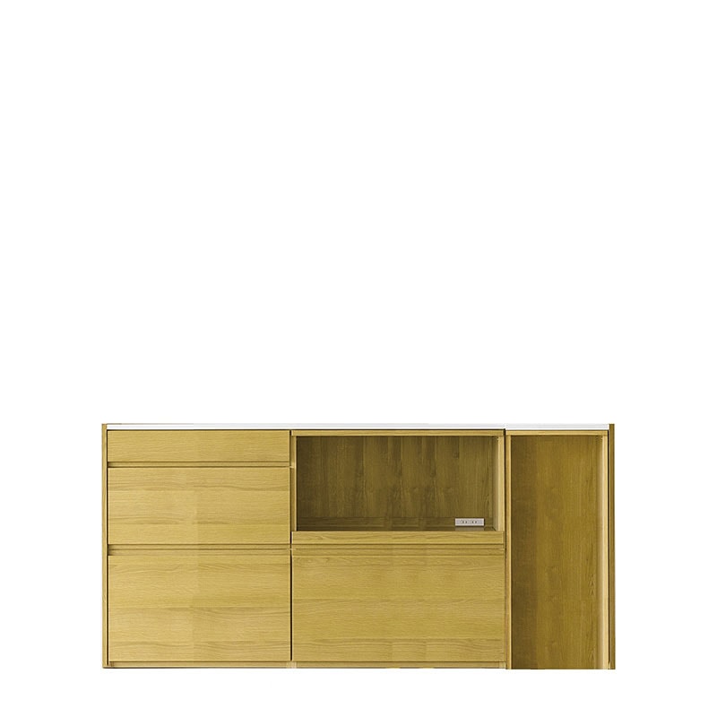 HARVEST オーダー天板 (幅196cm)＋下台用サイドパネル (左右セット) ＋ 70 引出下台＋ 84 オープン下台＋４２ダストボックス オーク/ウォルナット