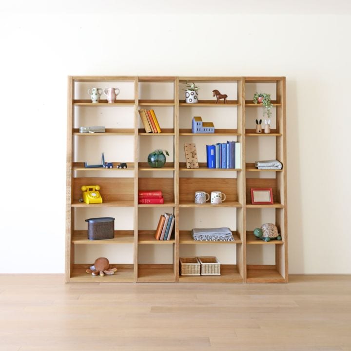 GALLE 65 本棚 (右加工あり) + 35 本棚 パーツ + 65 本棚 (左右加工あり) + 35 本棚 パーツ + エンドパネル (右エンド) 幅 203cm