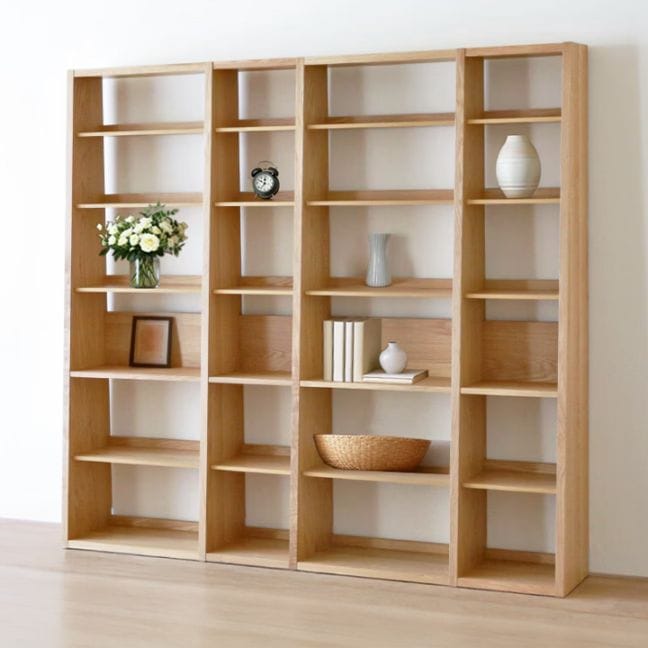 GALLE ガレ SHELF SET5 オーク 幅203cm (65 本棚 (右加工あり) + 35 本棚 パーツ + 65 本棚 (左右加工あり) + 35 本棚 パーツ + エンドパネル (右エンド))