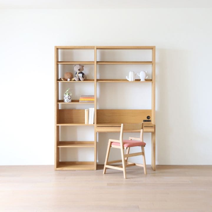 GALLE 65本棚(右加工あり) + 89学習デスクパーツ + エンドパネル(右エンド) 幅 184cm