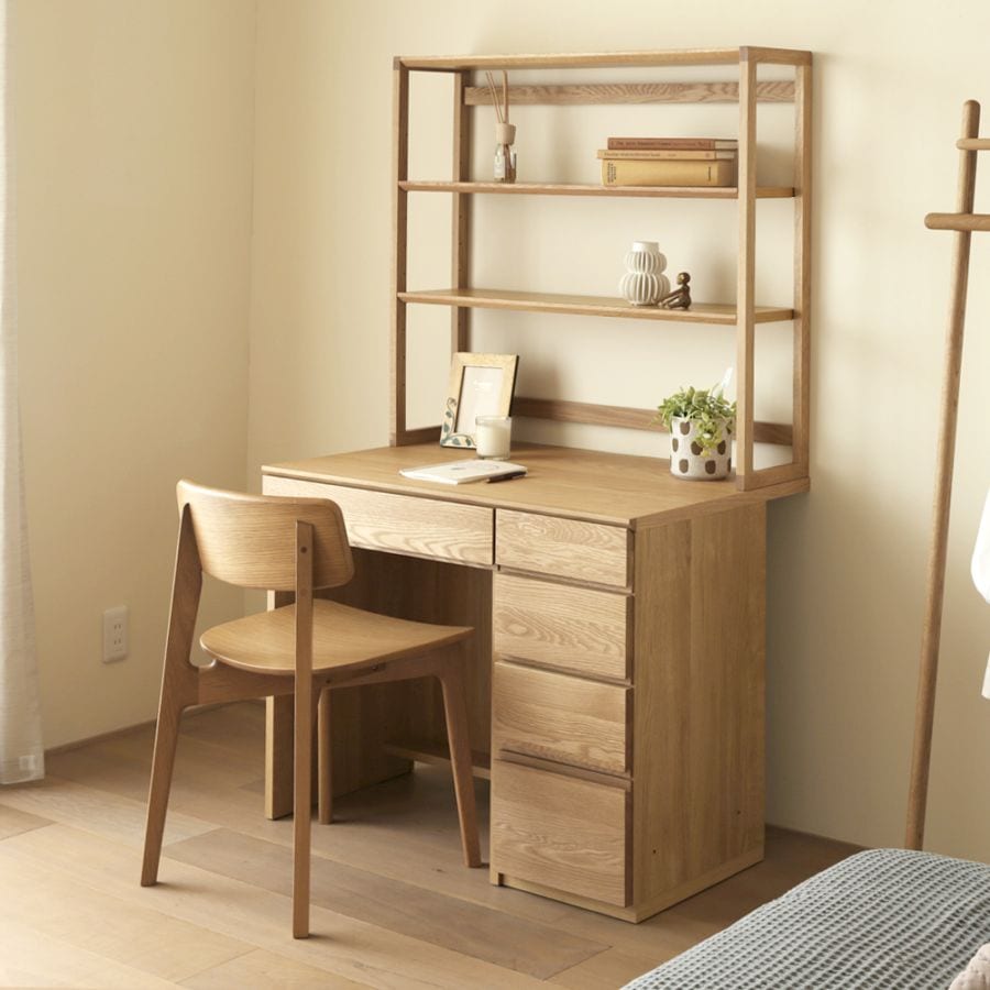 ASTER アスター DESK SET2 オーダー突板天板 (幅90cm 奥行き60cm) + 60デスク + 30チェスト + 90ラック オーク/ウォルナット 天板のみ受注生産 ※チェア別売