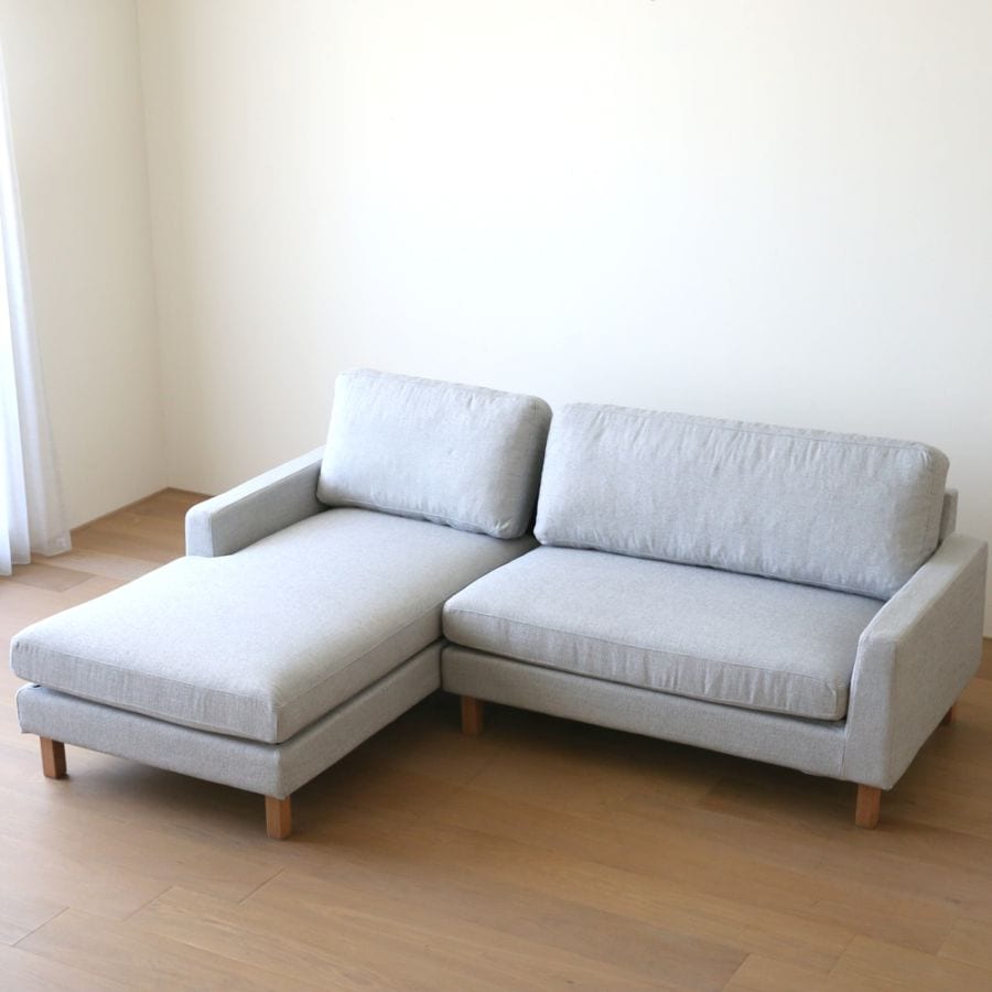【50％OFF】【1台限り】【本社直営店】マーレソファー2点セット (二人掛け＋シェーズロング) ライトグレー色