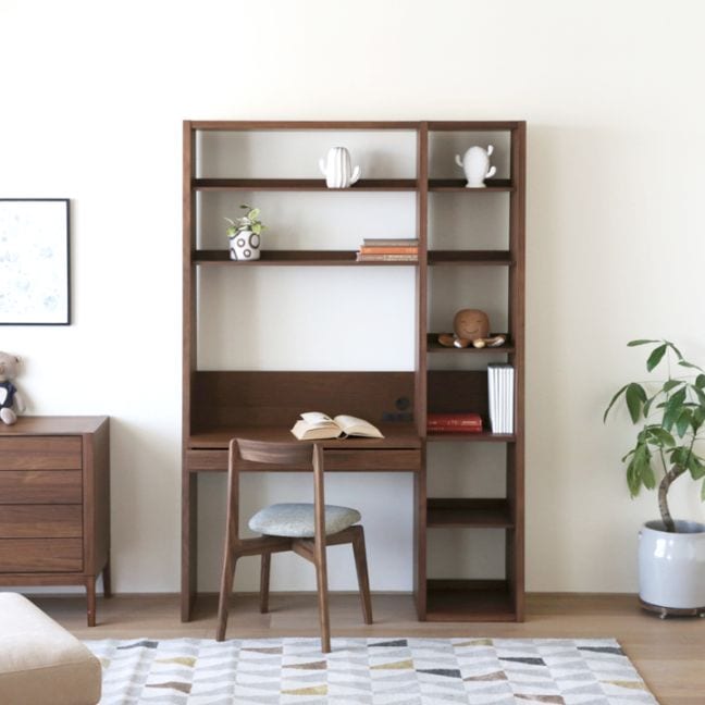 GALLE ガレ DESK SET2 ウォルナット 幅133cm (エンドパネル(左)+ 89学習デスクパーツ + 41本棚(左加工あり))