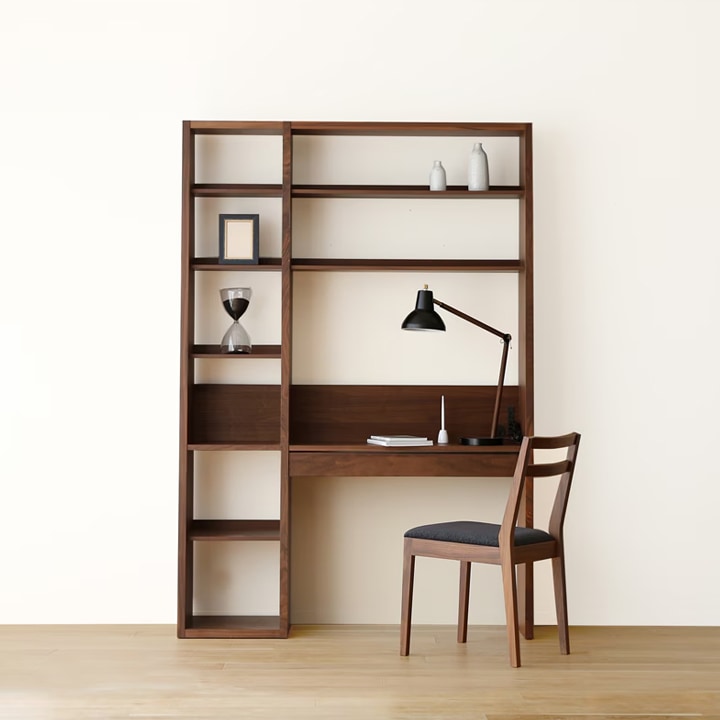 GALLE ガレ DESK SET3 ウォルナット 幅133cm (41本棚(右加工あり) + 89デスクパーツ + エンドパネル(左エンド))