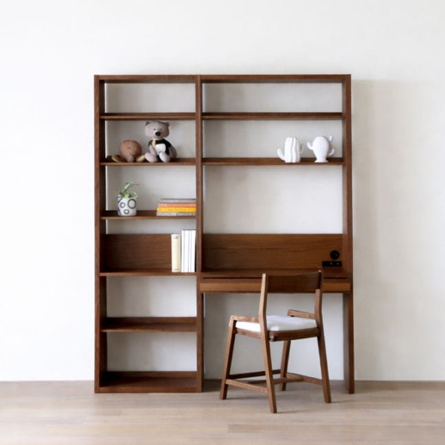 GALLE ガレ DESK SET4 ウォルナット 幅184cm (65本棚(右加工あり) + 89学習デスクパーツ + エンドパネル(右エンド))