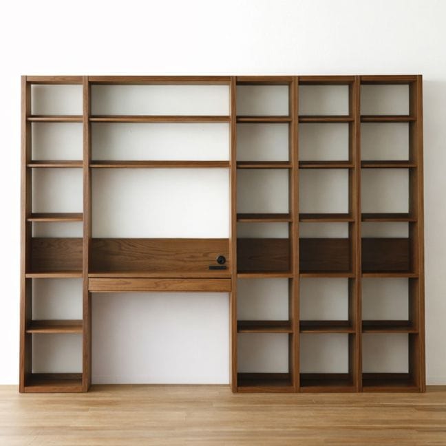 GALLE ガレ DESK SET5 ウォルナット 幅247cm (41本棚 + 89デスクパーツ + 41本棚 + 35本棚パーツ + 41本棚)