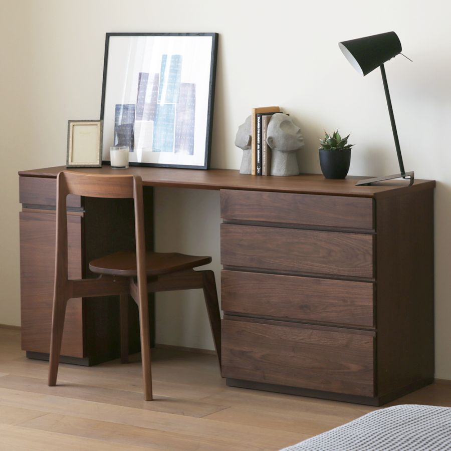ASTER アスター DESK SET8  ウォルナット (150天板 + 30キャビネット(左開き・右開き) + 60チェスト) ※チェア別売