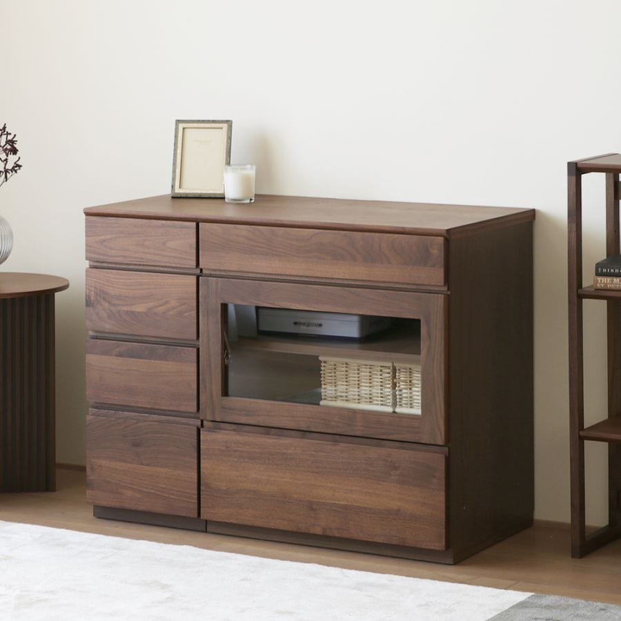 ASTER アスター LIVING SET1 ウォルナット (90天板 + 30キャビネット + 60ガラス扉)